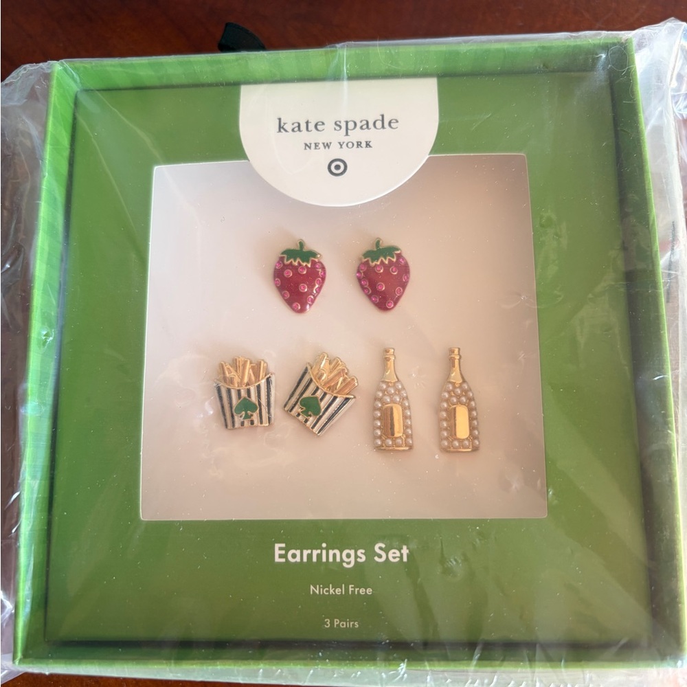 Kate Spade x Target Earrings Set Strawberry, French Fries, Champagne